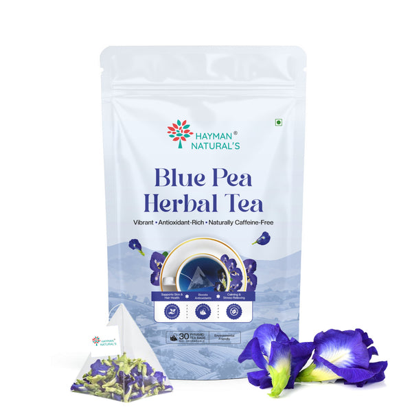Hayman Natural's Blue Pea Flower Herbal Tea-30 Pyramid Tea Bags,Antioxidant,Beauty & Stress Relief Caffeine-Free Blue Tea