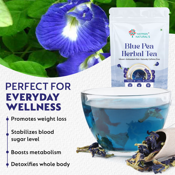 Hayman Natural's Blue Pea Flower Herbal Tea-30 Pyramid Tea Bags,Antioxidant,Beauty & Stress Relief Caffeine-Free Blue Tea