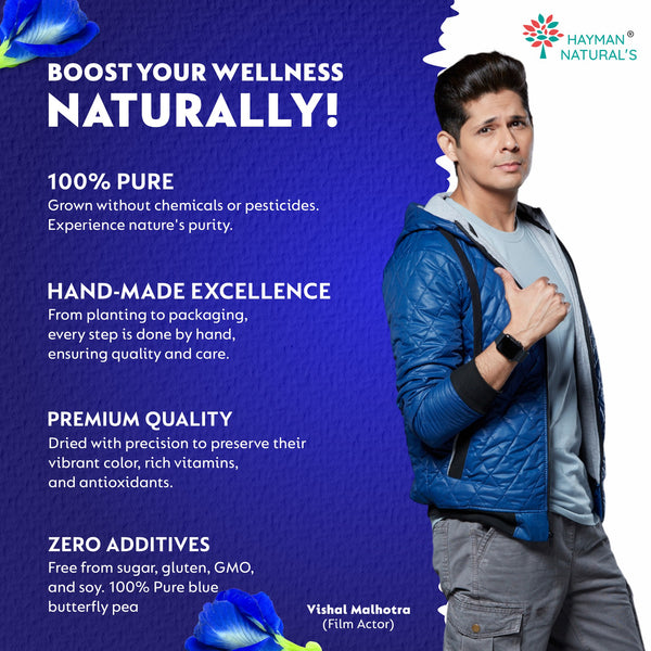 Hayman Natural's Blue Pea Flower Herbal Tea-30 Pyramid Tea Bags,Antioxidant,Beauty & Stress Relief Caffeine-Free Blue Tea