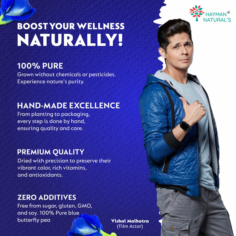 Hayman Natural's Blue Pea Flower Herbal Tea-30 Pyramid Tea Bags,Antioxidant,Beauty & Stress Relief Caffeine-Free Blue Tea