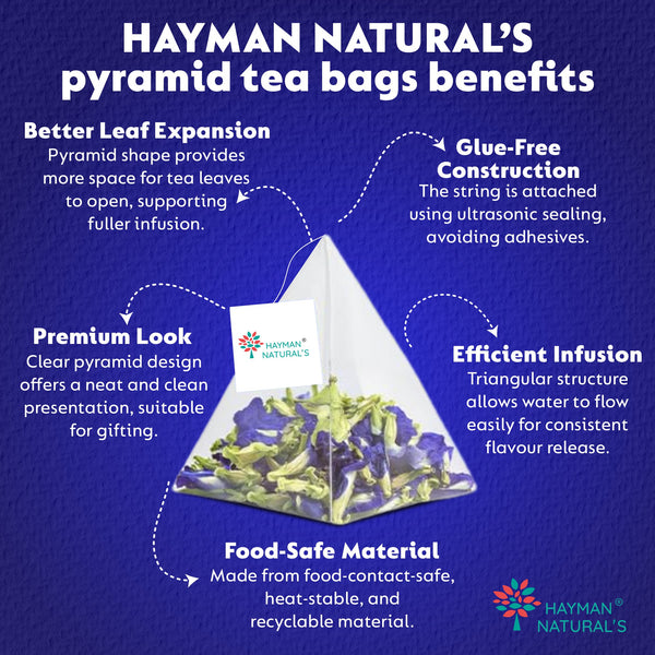 Hayman Natural's Blue Pea Flower Herbal Tea-30 Pyramid Tea Bags,Antioxidant,Beauty & Stress Relief Caffeine-Free Blue Tea