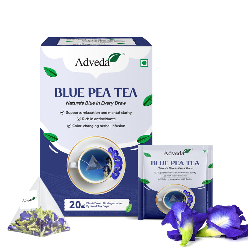 Adveda Blue Pea Flower Herbal Tea- 20  Tea Bags | Antioxidant, Beauty & Stress Relief Caffeine-Free Blue Tea