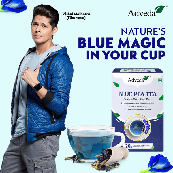 Adveda Blue Pea Flower Herbal Tea- 20  Tea Bags | Antioxidant, Beauty & Stress Relief Caffeine-Free Blue Tea