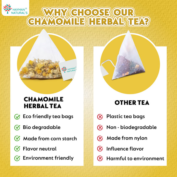 Hayman Natural's Chamomile Herbal Tea-30 Pyramid Tea Bags,Caffeine Free,Calm & Relax Tea