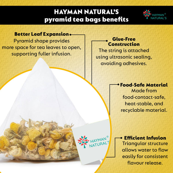 Hayman Natural's Chamomile Herbal Tea-30 Pyramid Tea Bags,Caffeine Free,Calm & Relax Tea