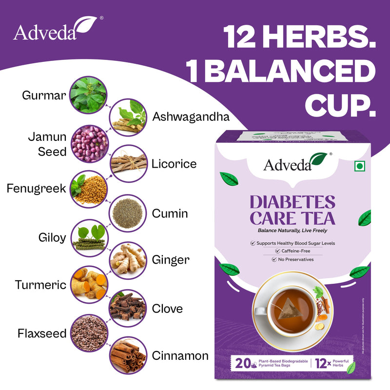 Adveda Diabetes Care Herbal Tea- 20  Tea Bags | Sugar Control & Metabolic Balance Tea