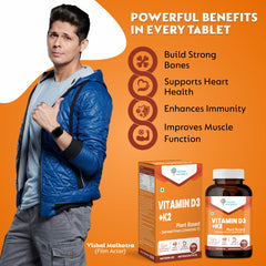 Hayman Natural's Vitamin D3 + K2 Supplement (MK-7) – 600 IU Vegan D3 & 55 mcg K2 – Supports Bone Strength, Immunity & Calcium Absorption – D3 K2 for Men & Women – 120 Veg Tablets