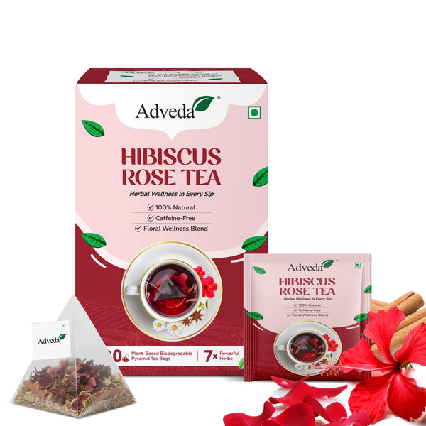 Adveda Hibiscus Rose Herbal Tea- 20  Tea Bags | Antioxidant, Skin Glow & Relaxation Tea