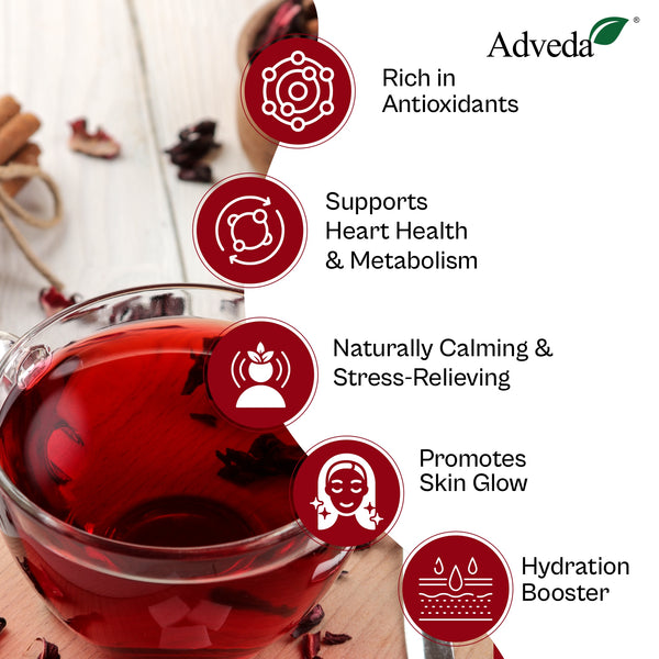 Adveda Hibiscus Rose Herbal Tea- 20  Tea Bags | Antioxidant, Skin Glow & Relaxation Tea