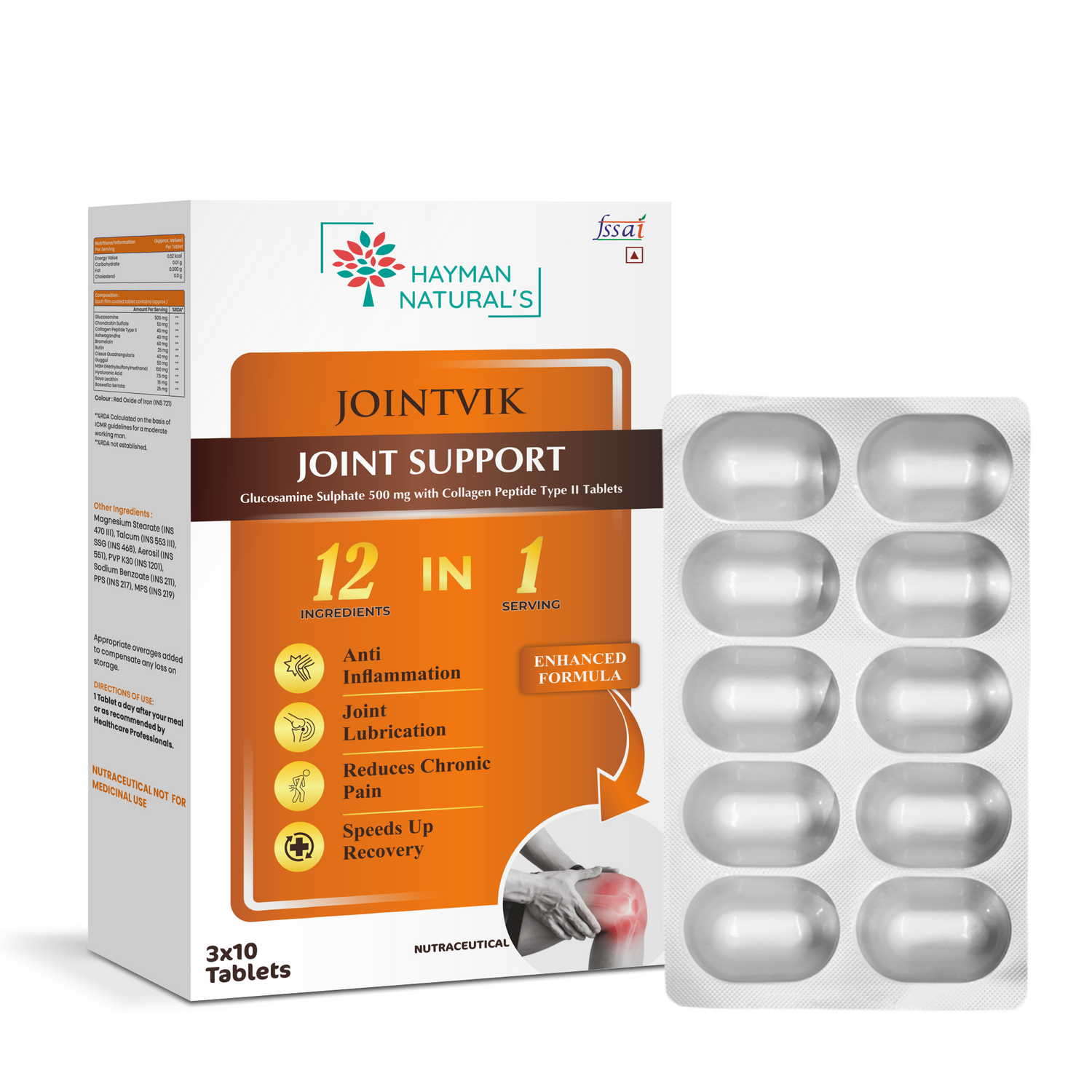 Hayman Natural’s Joint Support Tablets with Glucosamine, Chondroitin & MSM | Herbal Joint Care & Mobility Support | With Collagen Type II | Daily Wellness Supplement-30 Tablets