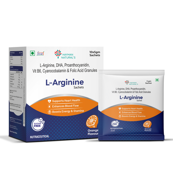 Hayman Natural's L-Arginine Powder Sachets-Sugar Free,L-Arginine Supplement Powder For Pre-Workout, Muscle Recovery & Stamina  for Men & Women, Orange Flavour 5g x 10 Sachets