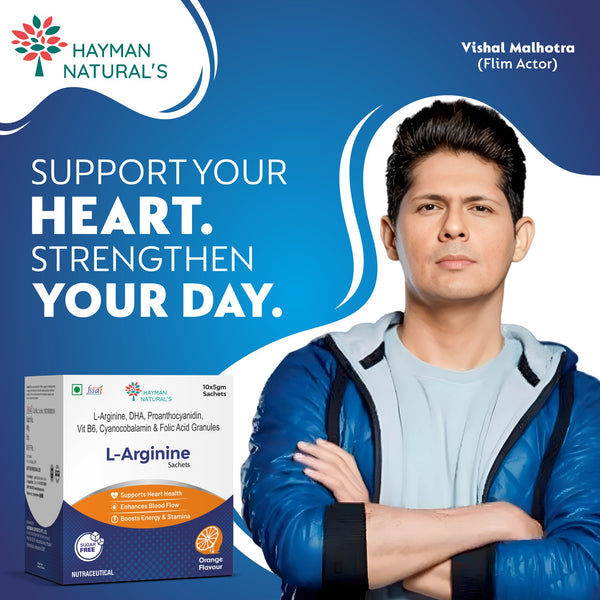 Hayman Natural's L-Arginine Powder Sachets-Sugar Free,L-Arginine Supplement Powder For Pre-Workout, Muscle Recovery & Stamina  for Men & Women, Orange Flavour 5g x 10 Sachets