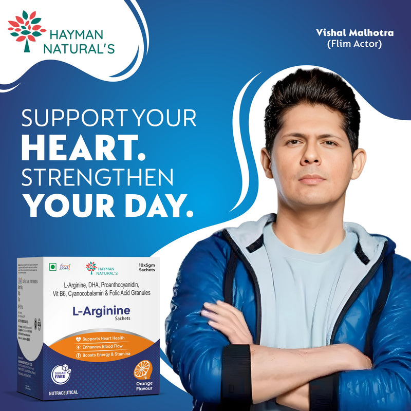 Hayman Natural's L-Arginine Powder Sachets-Sugar Free,L-Arginine Supplement Powder For Pre-Workout, Muscle Recovery & Stamina  for Men & Women, Orange Flavour 5g x 10 Sachets