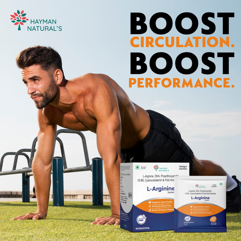 Hayman Natural's L-Arginine Powder Sachets-Sugar Free,L-Arginine Supplement Powder For Pre-Workout, Muscle Recovery & Stamina  for Men & Women, Orange Flavour 5g x 10 Sachets