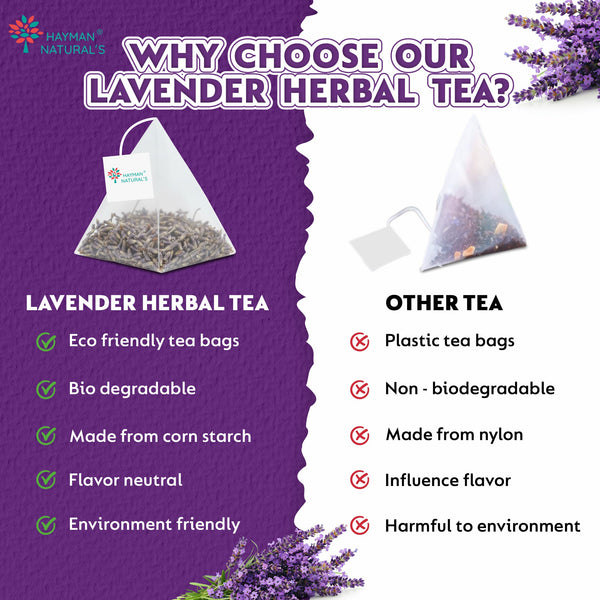 Hayman Natural's Lavender Herbal Tea-30 Pyramid Tea Bags,Stress Relief & Relaxation Tea,Caffeine Free