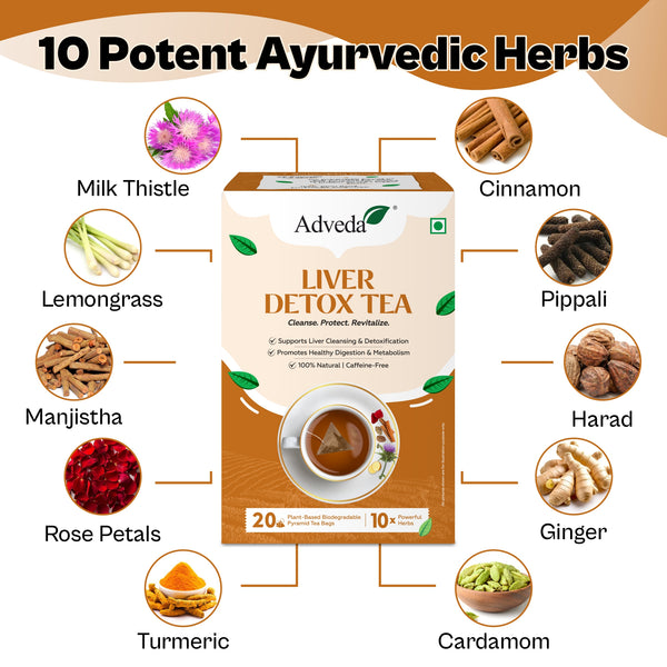 Adveda Liver Detox Herbal Tea- 20  Tea Bags | Daily Liver Cleanse & Toxin Flush Tea