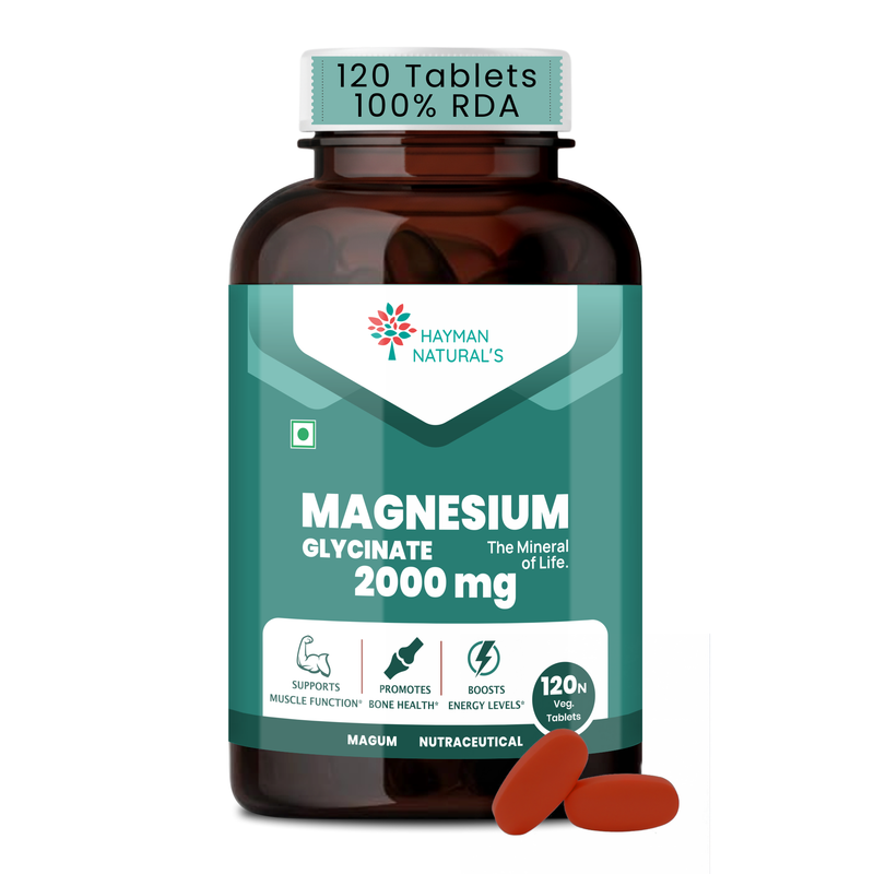 Hayman Natural's Magnesium Glycinate Tablets 2000mg – High Absorption Chelated Magnesium Supplement – Supports Muscle Recovery, Sleep, Nerve & Heart Health – for Men & Women – 120 Veg Tablets