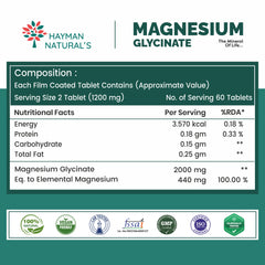 Hayman Natural's Magnesium Glycinate Tablets 2000mg – High Absorption Chelated Magnesium Supplement – Supports Muscle Recovery, Sleep, Nerve & Heart Health – for Men & Women – 120 Veg Tablets