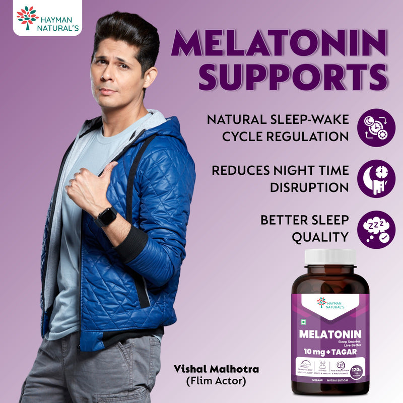 Hayman Natural's Melatonin 10 mg Sleeping Pills with Tagar 250 mg | Sleep Supplement for Men & Women | Melatonin Tablets for Restful Deep Sleep-120 Veg Tablets