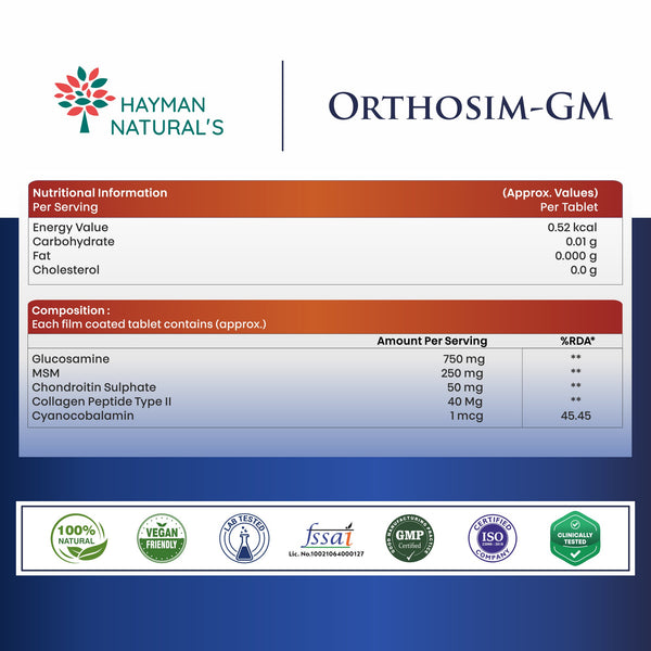 Hayman Natural's Glucosamine Tablets for Joint Support with Collagen, Glucosamine Chondroitin & MSM | Supports Joint Cartilage, Muscle Health & Joint Pain Relief-30 Tablets