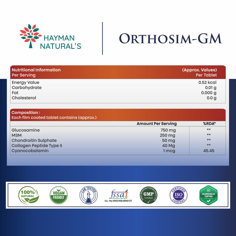 Hayman Natural's Glucosamine Tablets for Joint Support with Collagen, Glucosamine Chondroitin & MSM | Supports Joint Cartilage, Muscle Health & Joint Pain Relief-30 Tablets