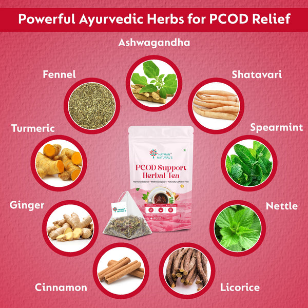 Hayman Natural's PCOD & PCOS Relief Herbal Tea-30 Pyramid Tea Bags,Hormonal Balance & Women’s Wellness Tea