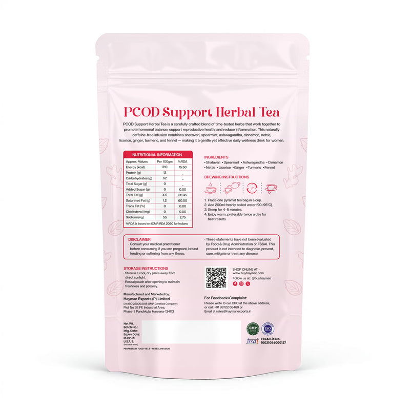 Hayman Natural's PCOD & PCOS Relief Herbal Tea-30 Pyramid Tea Bags,Hormonal Balance & Women’s Wellness Tea