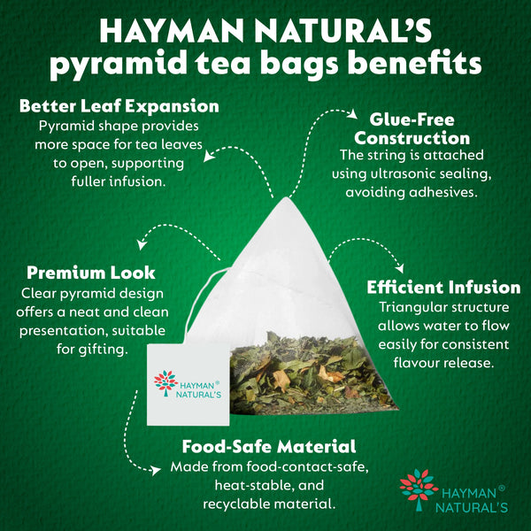 Hayman Natural's Peppermint Herbal Tea-30 Pyramid Tea Bags,Digestive & Refreshing Tea,Caffeine Free