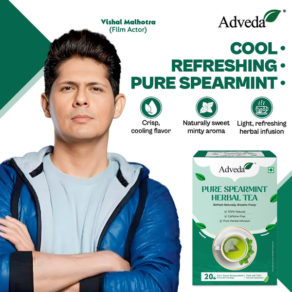 Adveda Pure Spearmint Herbal Tea- 20  Tea Bags | Pcos Relief | Balances Hormones, Reduces Facial Hair & Acne & Supports Digestion