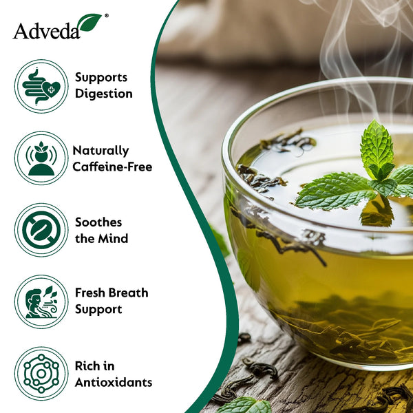 Adveda Pure Spearmint Herbal Tea- 20  Tea Bags | Pcos Relief | Balances Hormones, Reduces Facial Hair & Acne & Supports Digestion