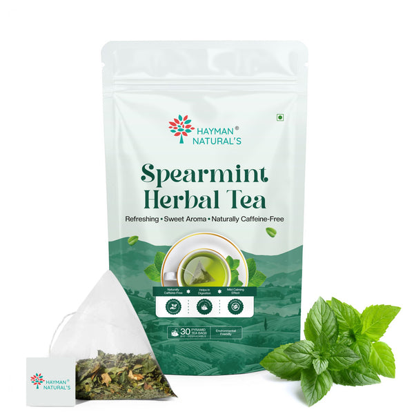 Hayman Natural's Pure Spearmint Herbal Tea-30 Pyramid Tea Bags,Pcos Relief | Balances Hormones, Reduces Facial Hair & Acne & Supports Digestion