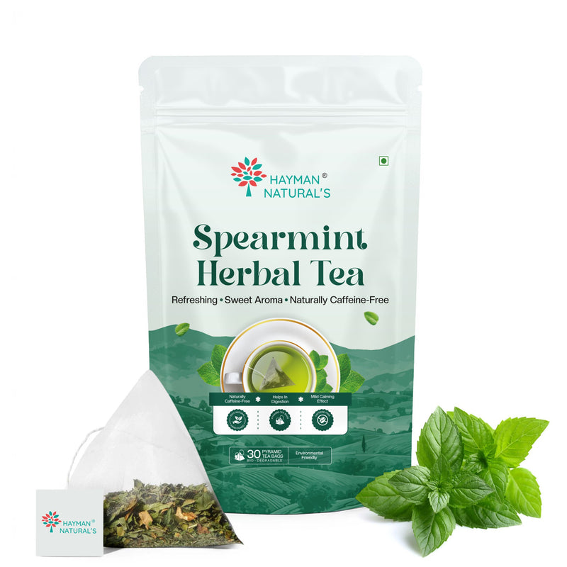 Hayman Natural's Pure Spearmint Herbal Tea-30 Pyramid Tea Bags,Pcos Relief | Balances Hormones, Reduces Facial Hair & Acne & Supports Digestion