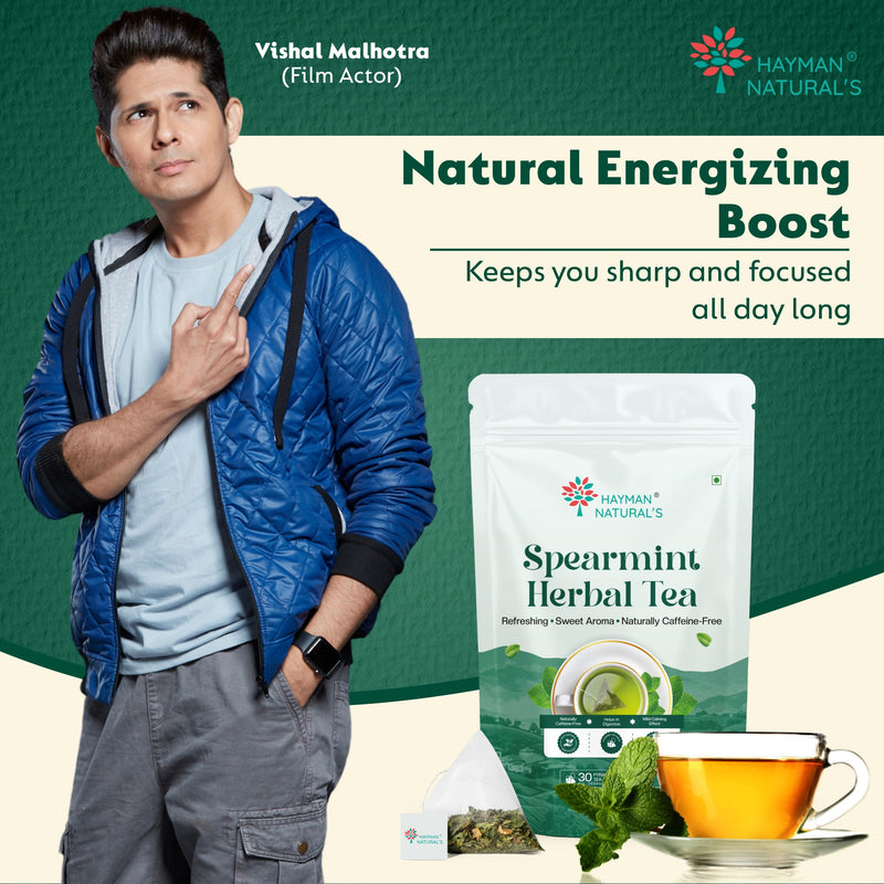 Hayman Natural's Pure Spearmint Herbal Tea-30 Pyramid Tea Bags,Pcos Relief | Balances Hormones, Reduces Facial Hair & Acne & Supports Digestion