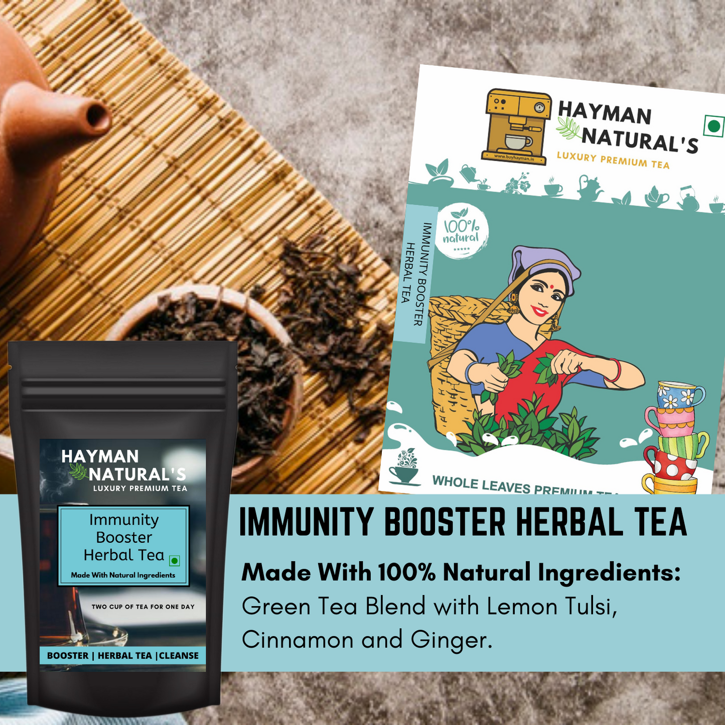 Hayman Natural's Immunity Booster Tea with Tulsi,Cinnamon and Ginger