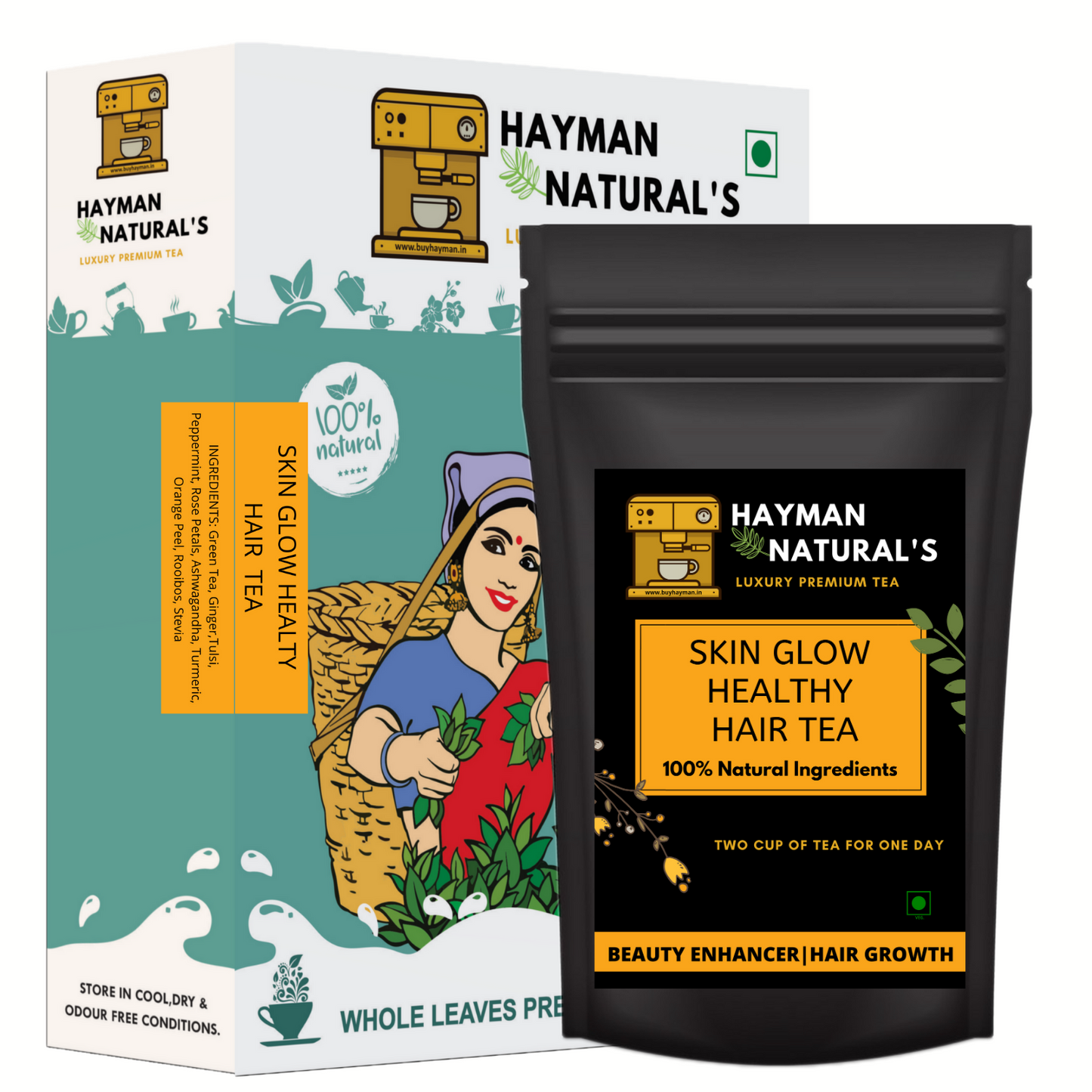 Hayman Natural's Skin Glow Healthy Hair Tea with Natural Beauty Enhancer and good for hair