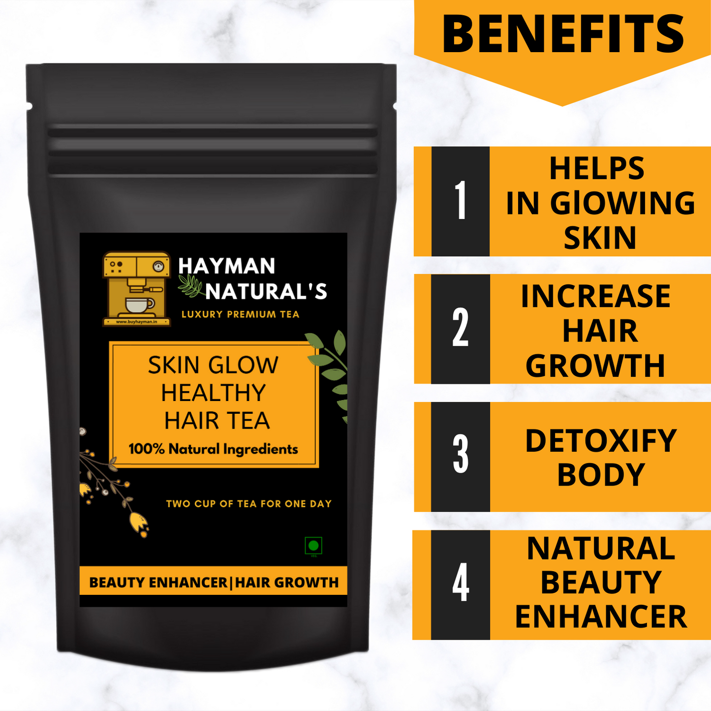 Hayman Natural's Skin Glow Healthy Hair Tea with Natural Beauty Enhancer and good for hair