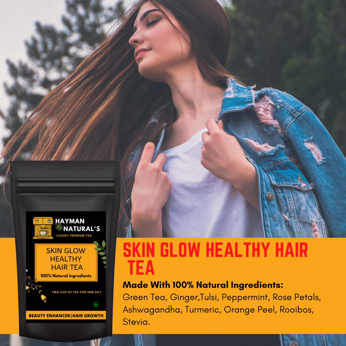 Hayman Natural's Skin Glow Healthy Hair Tea with Natural Beauty Enhancer and good for hair