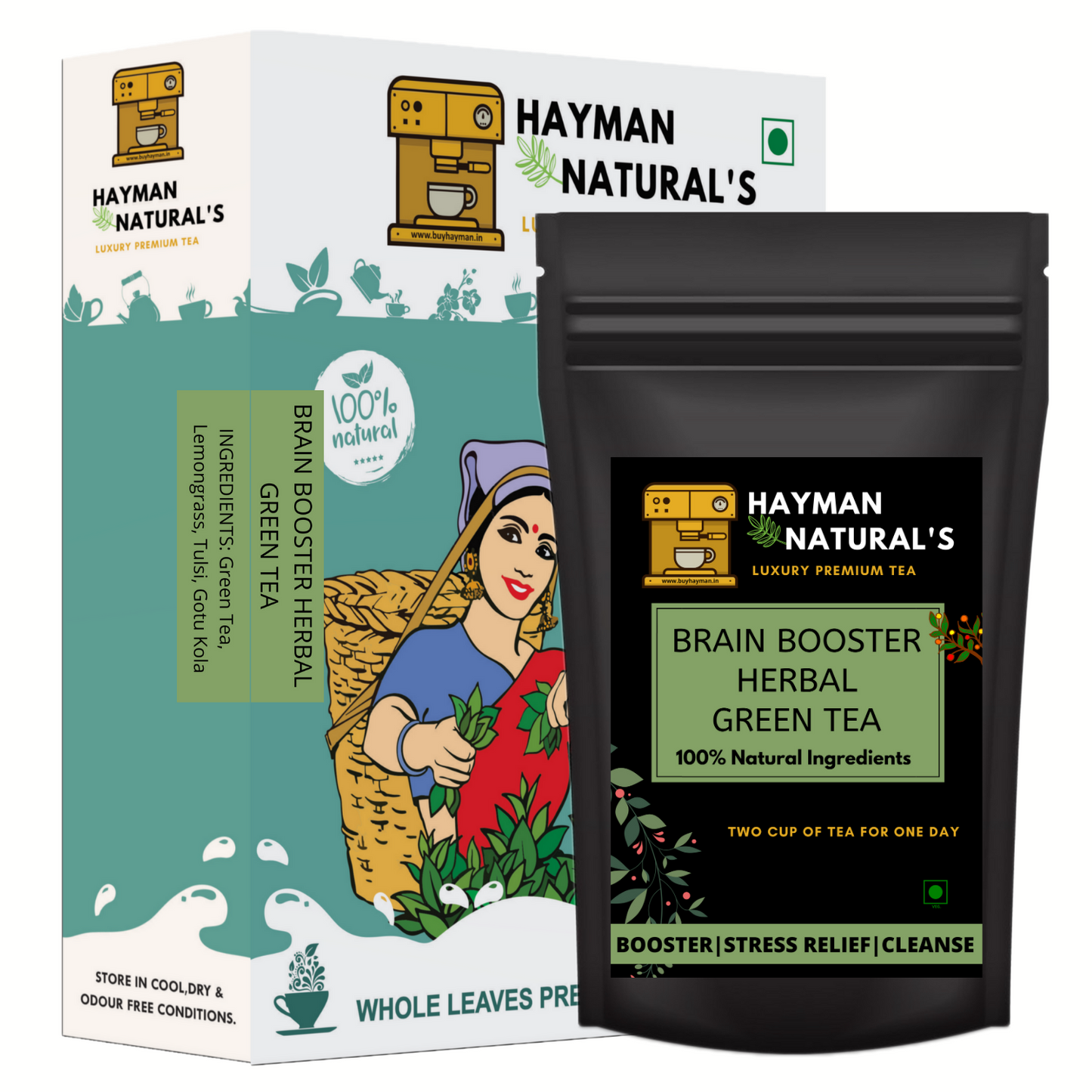 Hayman Natural's Brain Booster Herbal Green Tea for Memory, Focus and Clarity Brain Function