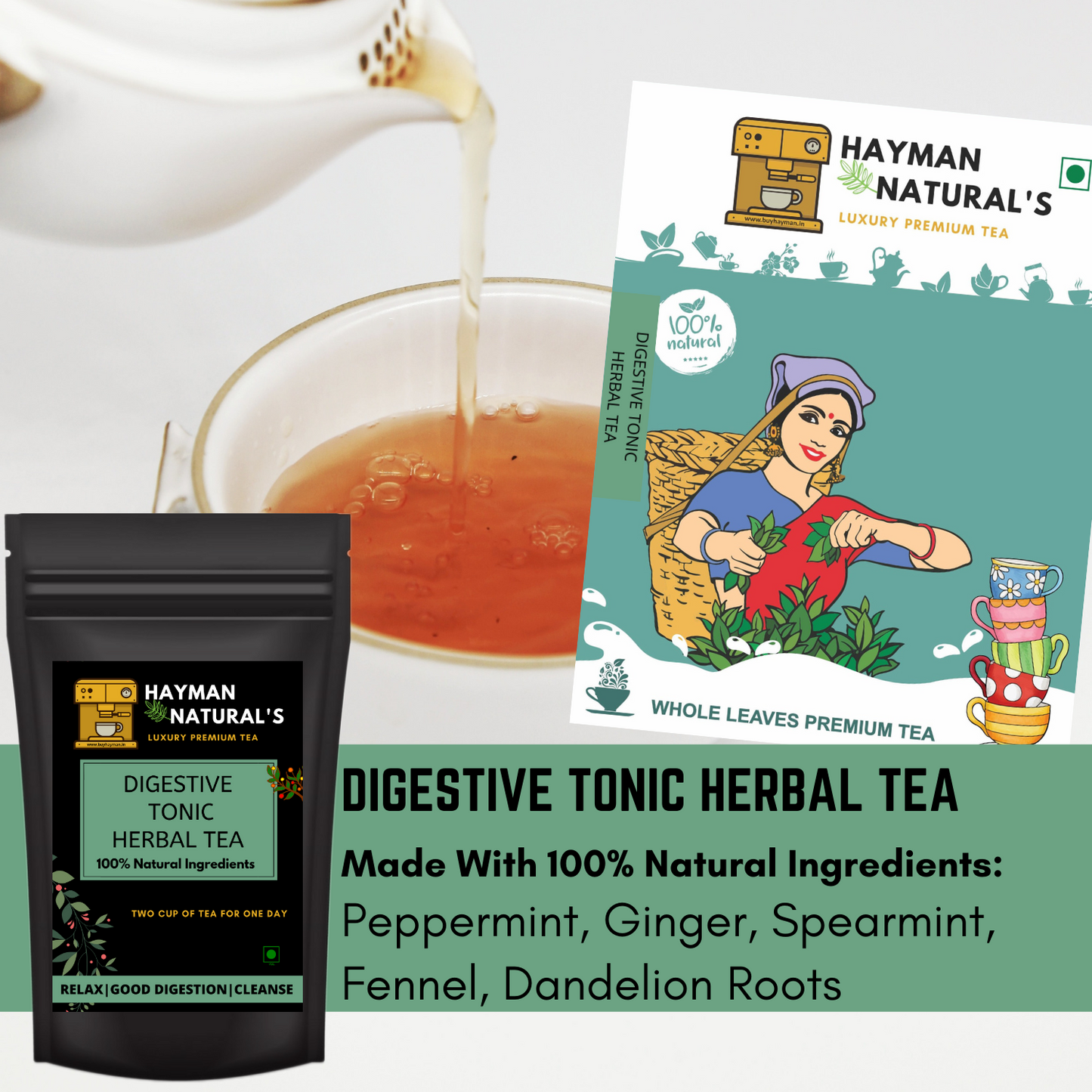 Hayman Natural's Digestive Tonic Herbal Tea-Relaxes Stomach, Reduces Gas