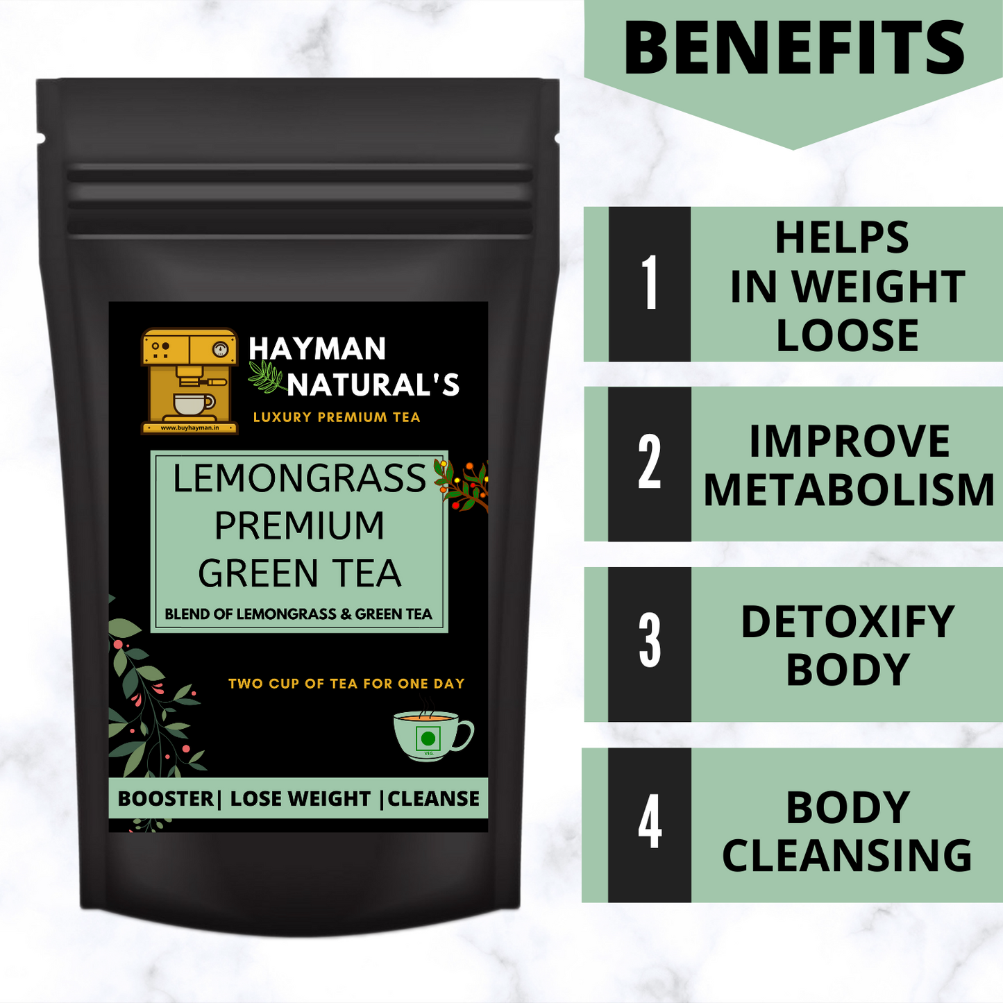 Hayman Natural's Lemongrass Green Tea Antioxidants Rich for Weight Management