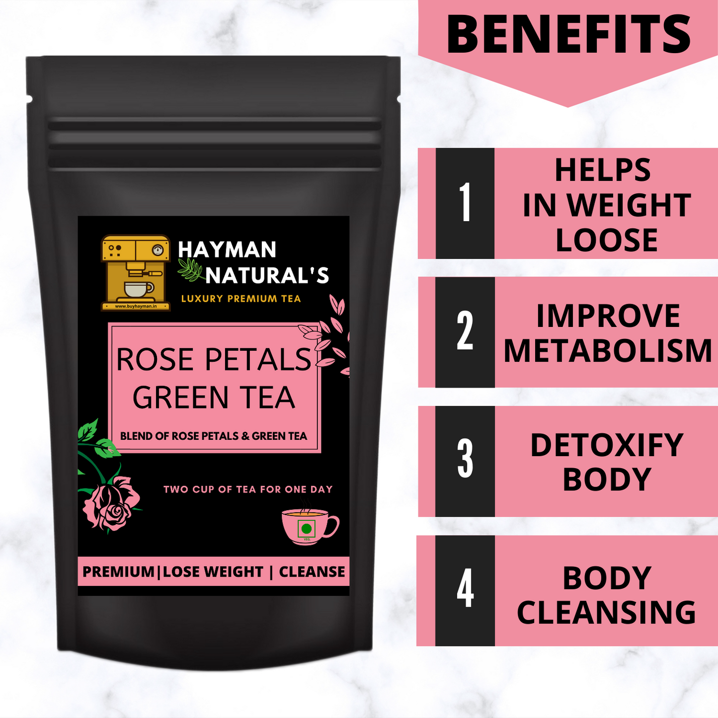 Hayman Natural's Rose Petals Green Tea Antioxidants Rich for Weight Management