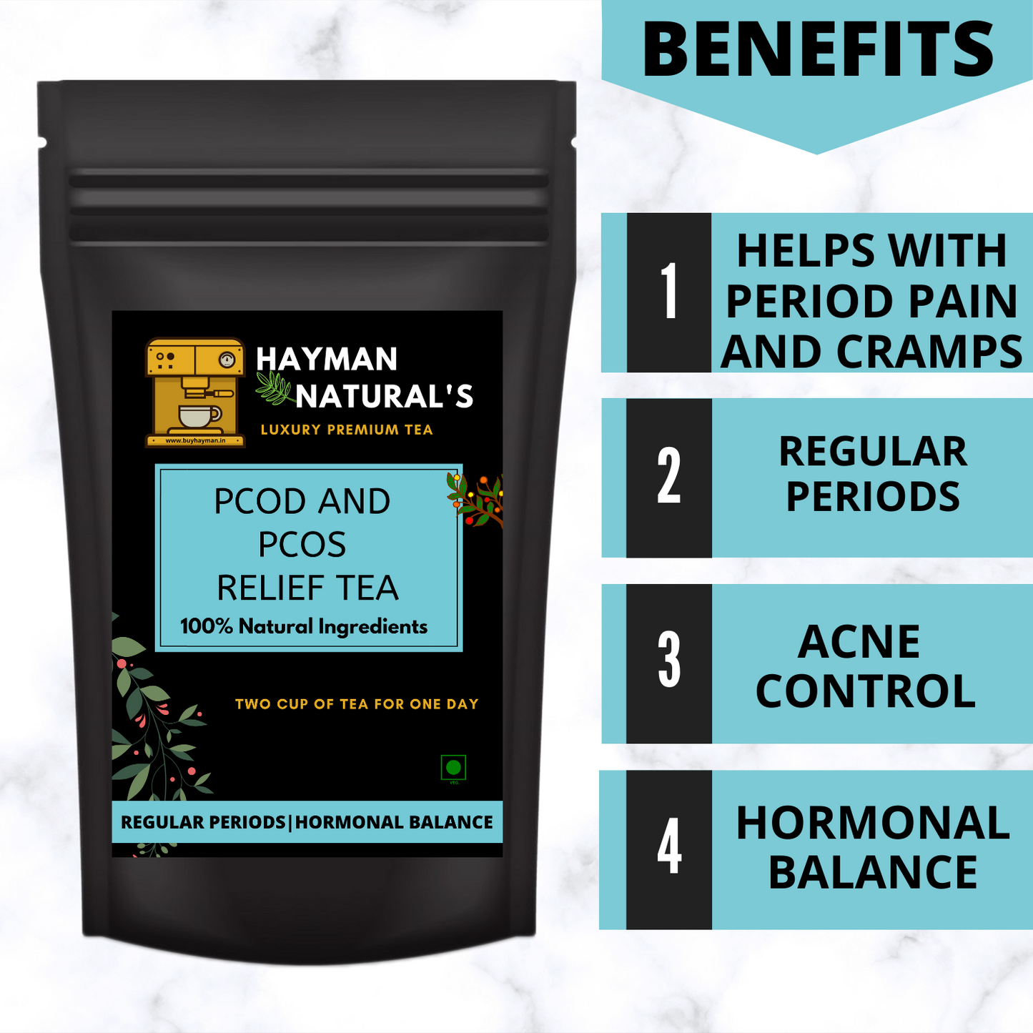PCOD and PCOS Relief Tea for Regular Periods, Hormonal Balance and Weight Management