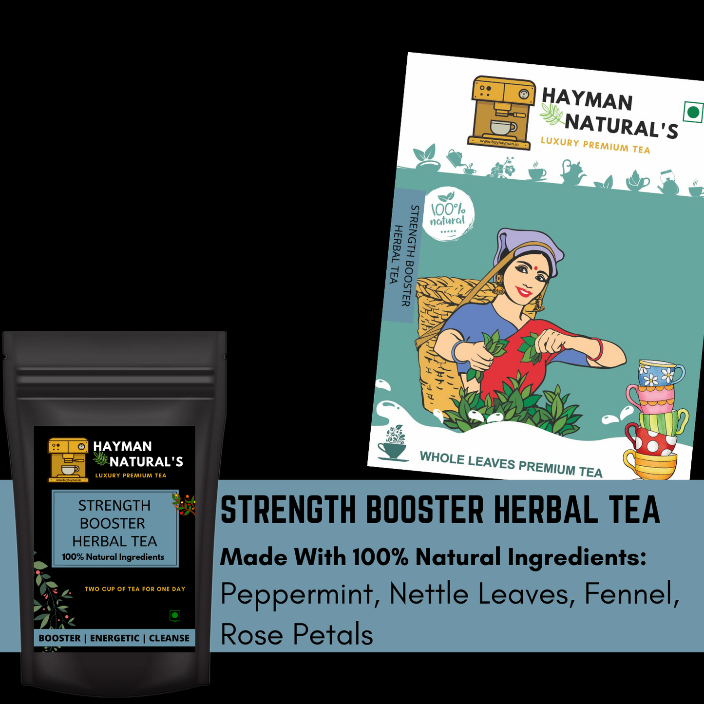 Hayman Natural's Strength Booster Herbal Tea for muscular,circular,digestive and nervous system
